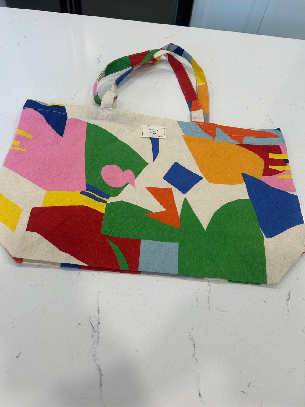 Sezane Multicolor Canvas Tote Bag - Vibrant Abstract